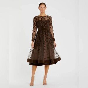 Mac Duggal 67007 Brown Embellished Illusion High Neck Long Sleeve Fit & Flare 12